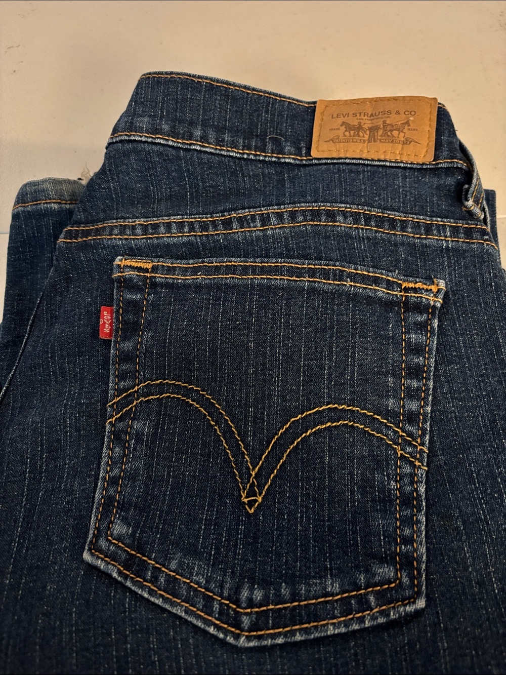 Levi's Dark Blue Straight Leg Jeans with Signature Pocket Stitch
